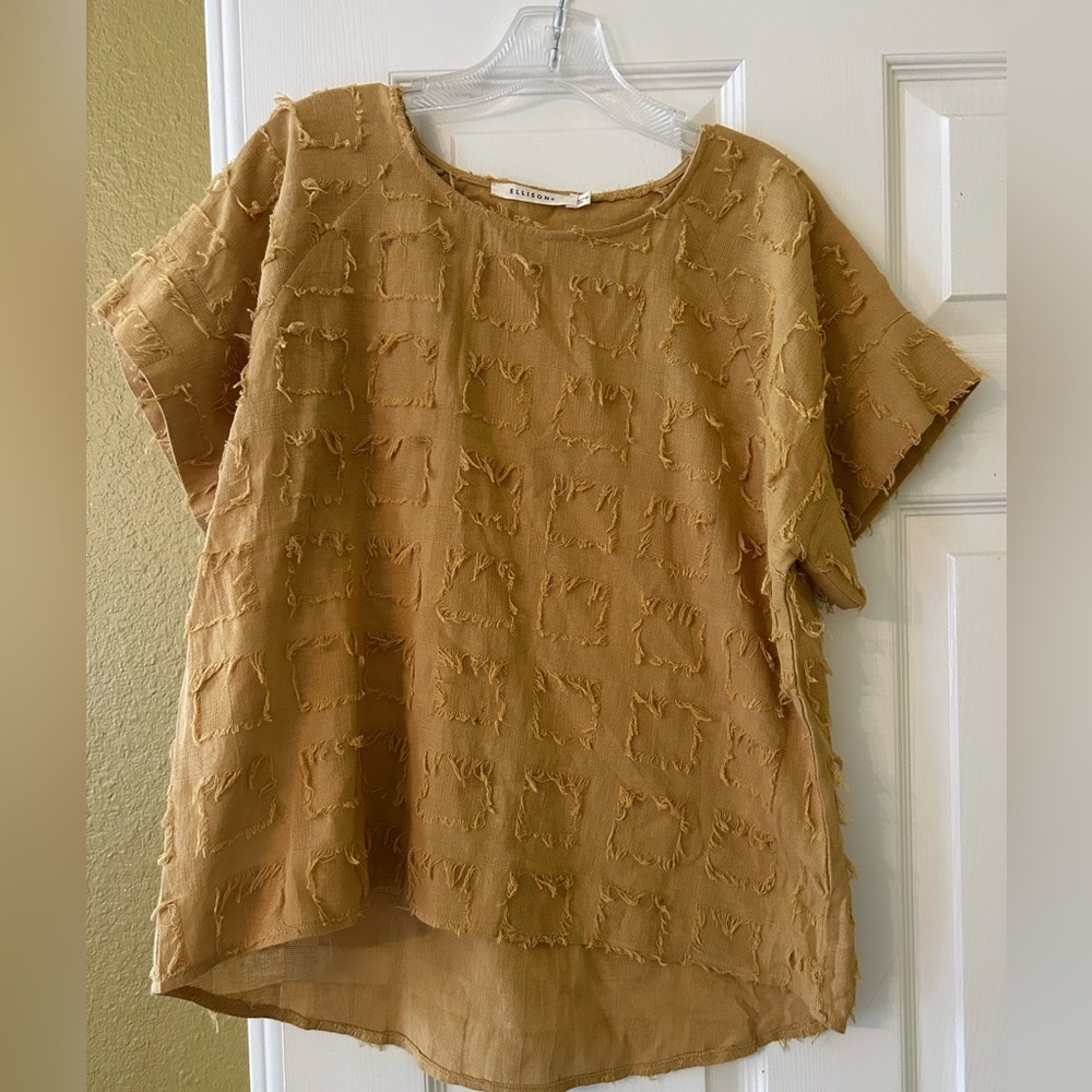 Mustard gold rag fringe top from Ellison.  Size medium..